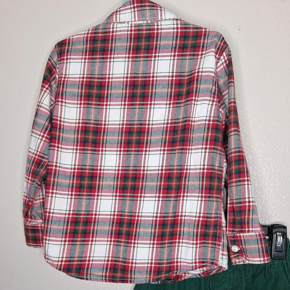 Carters Toddler Boys 2 Piece Set Plaid Flannel Shirt and Green Pants 5T